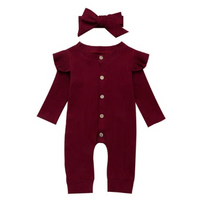 Load image into Gallery viewer, Ribbed Ruffle Rompers With Headbands