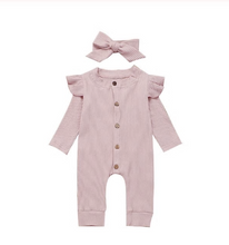 Load image into Gallery viewer, Ribbed Ruffle Rompers With Headbands